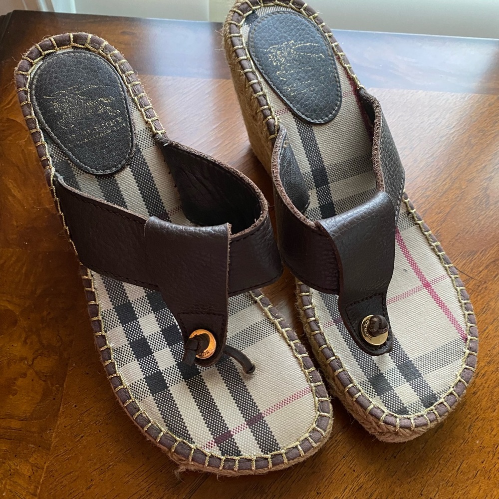 Burberry Nova Check Espidrelle Wedge Leather Heel